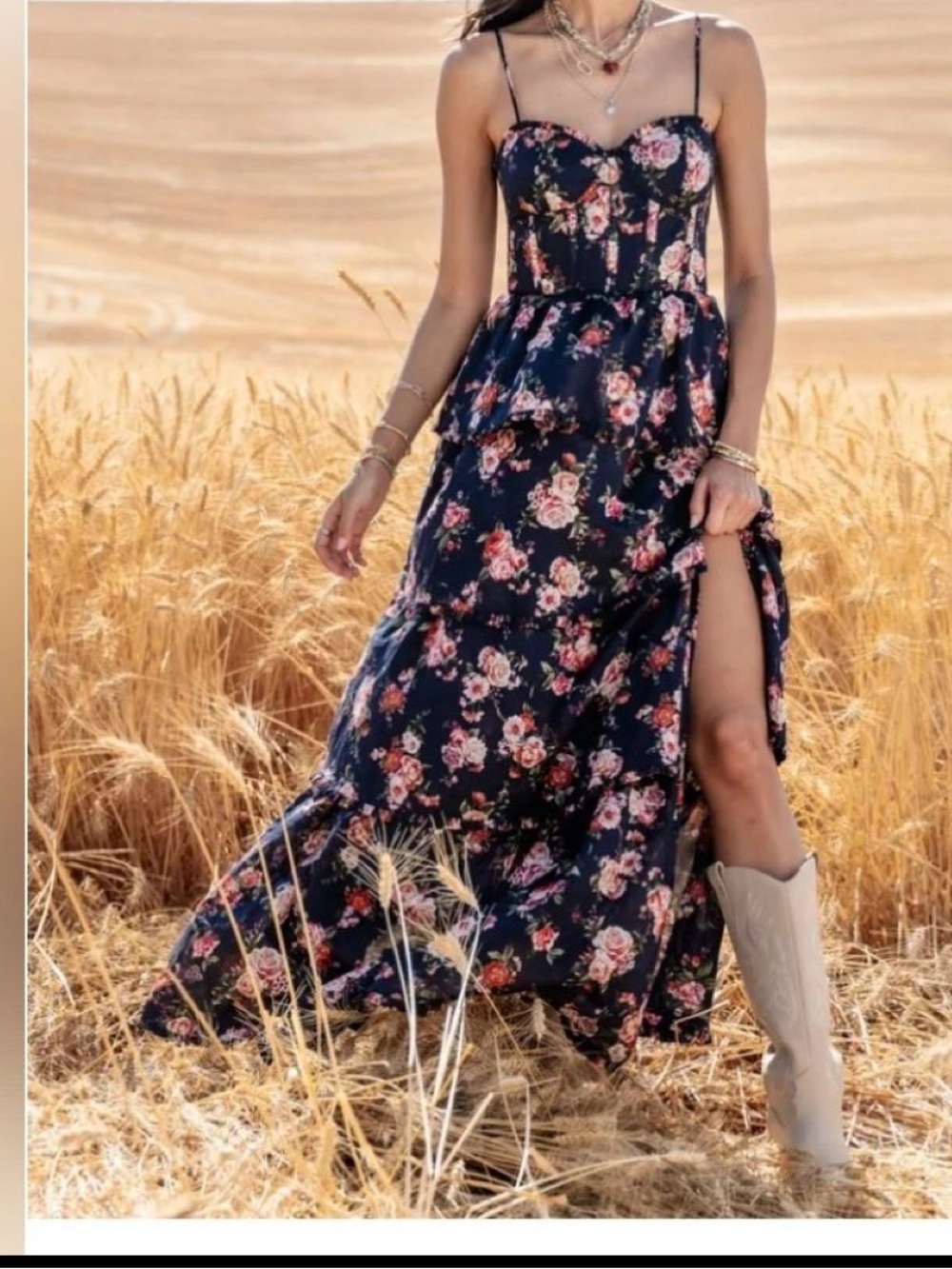 Altar'd State Navy Floral Spaghetti-Strap Maxi Dress